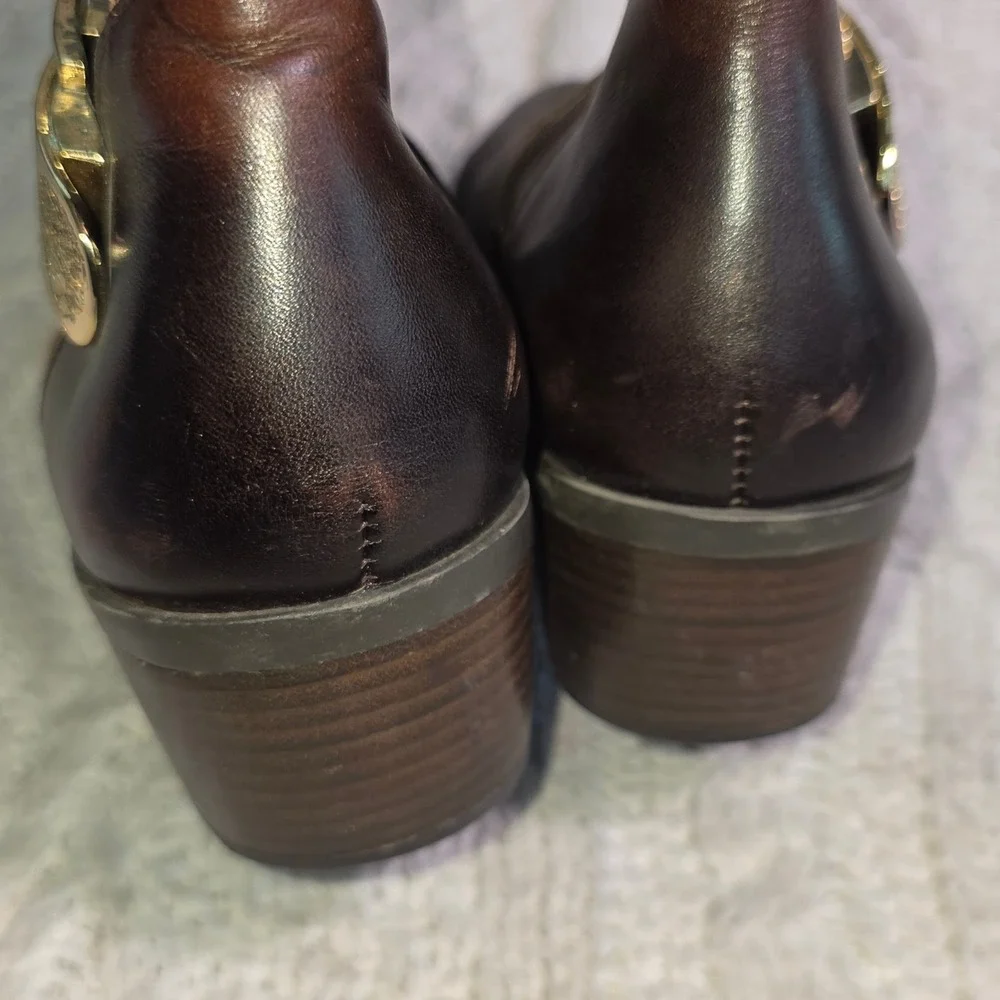 Vince‎ Camuto Over the Knee Leather Boots Cognac Brown Gold Buckle Womens 12 42